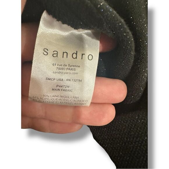 Sandro Black Glitter Straight Leg Pants Size 1 – Wool Blend, Zip Back Hem - Picture 6 of 8